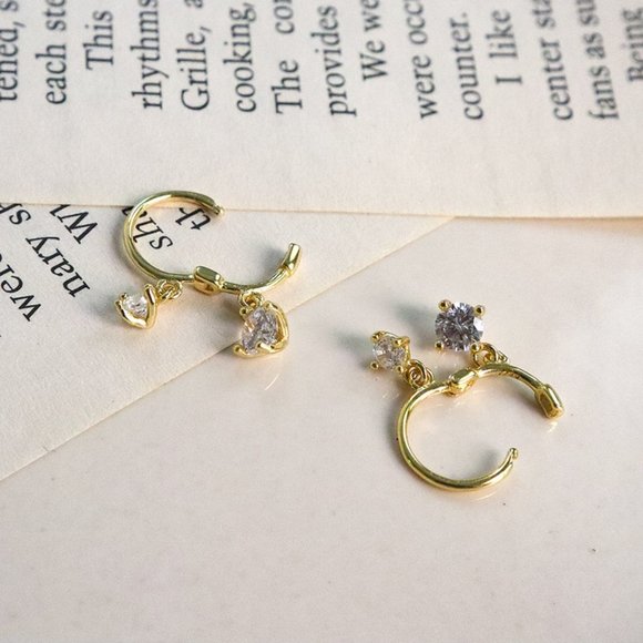 #NEW 925 Sterling Silver Diamond Drop Round Hoop Earrings - Picture 3 of 11